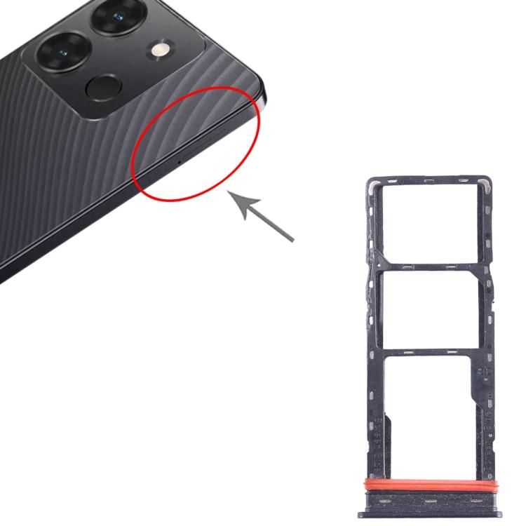 Für Infinix Smart 7 X6515 SIM-Kartenfach + SIM-Kartenfach + Micro-SD-Kartenfach (Schwarz)