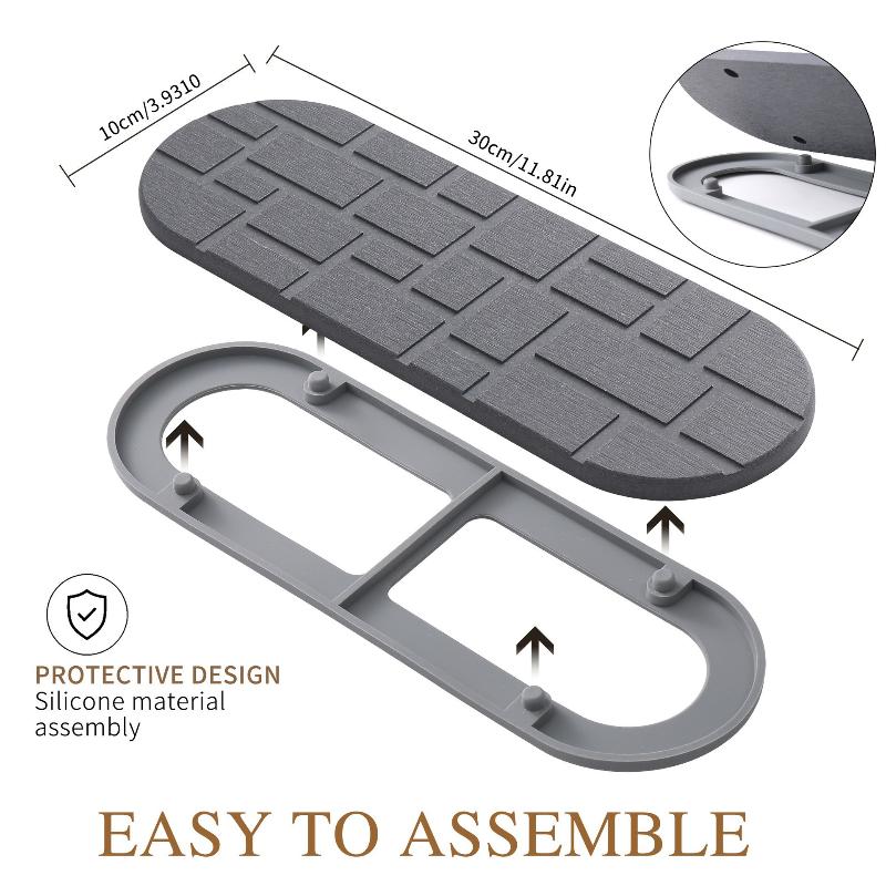 Vassoio per Lavello in Diatomea con Base in Silicone Pietra Essiccazione Rapida Tappetino per Piatti per Bancone Cucina Bagno Porta Dispenser Sapone