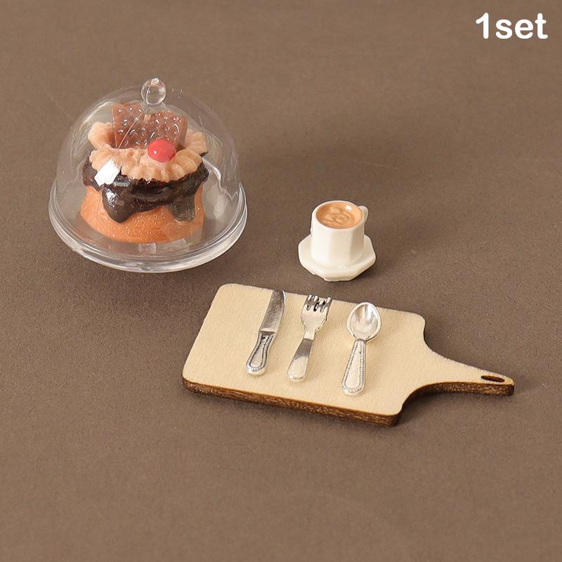 

1/12 кукольный домик имитация кофейный торт десертный набор кукольный домик мини кухня поднос столовые приборы аксессуары кукольный домик украшения A3