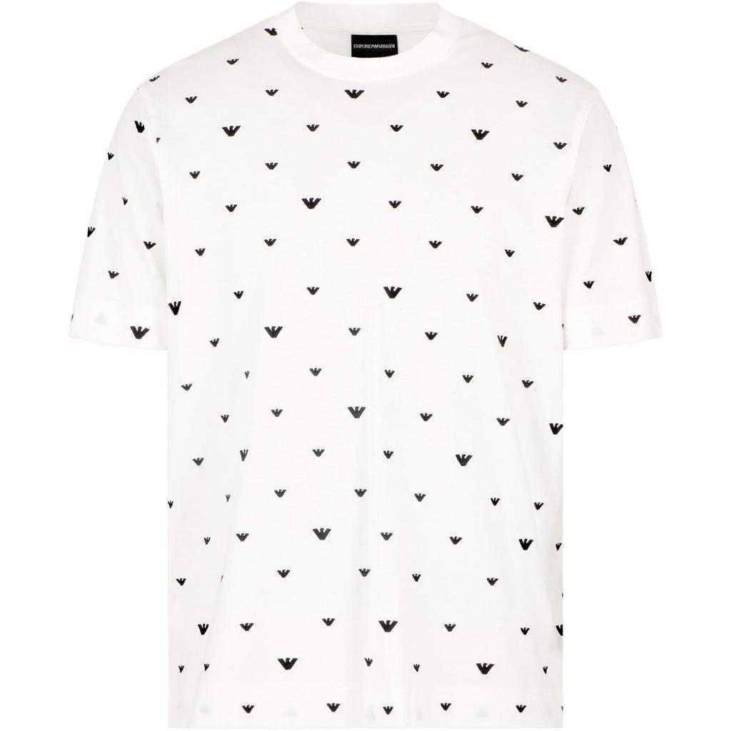 Emporio Armani Embroidered Logo All Over Print Short Sleeve T-Shirt Men Tops Off-White EM001400-AF10017-F0085