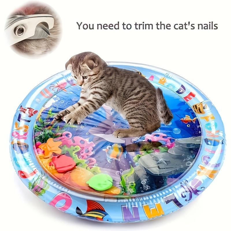 1pcsOcean Themed Interactive Cat Play Mat with Floating Fish Design - Splash Resistant PVC