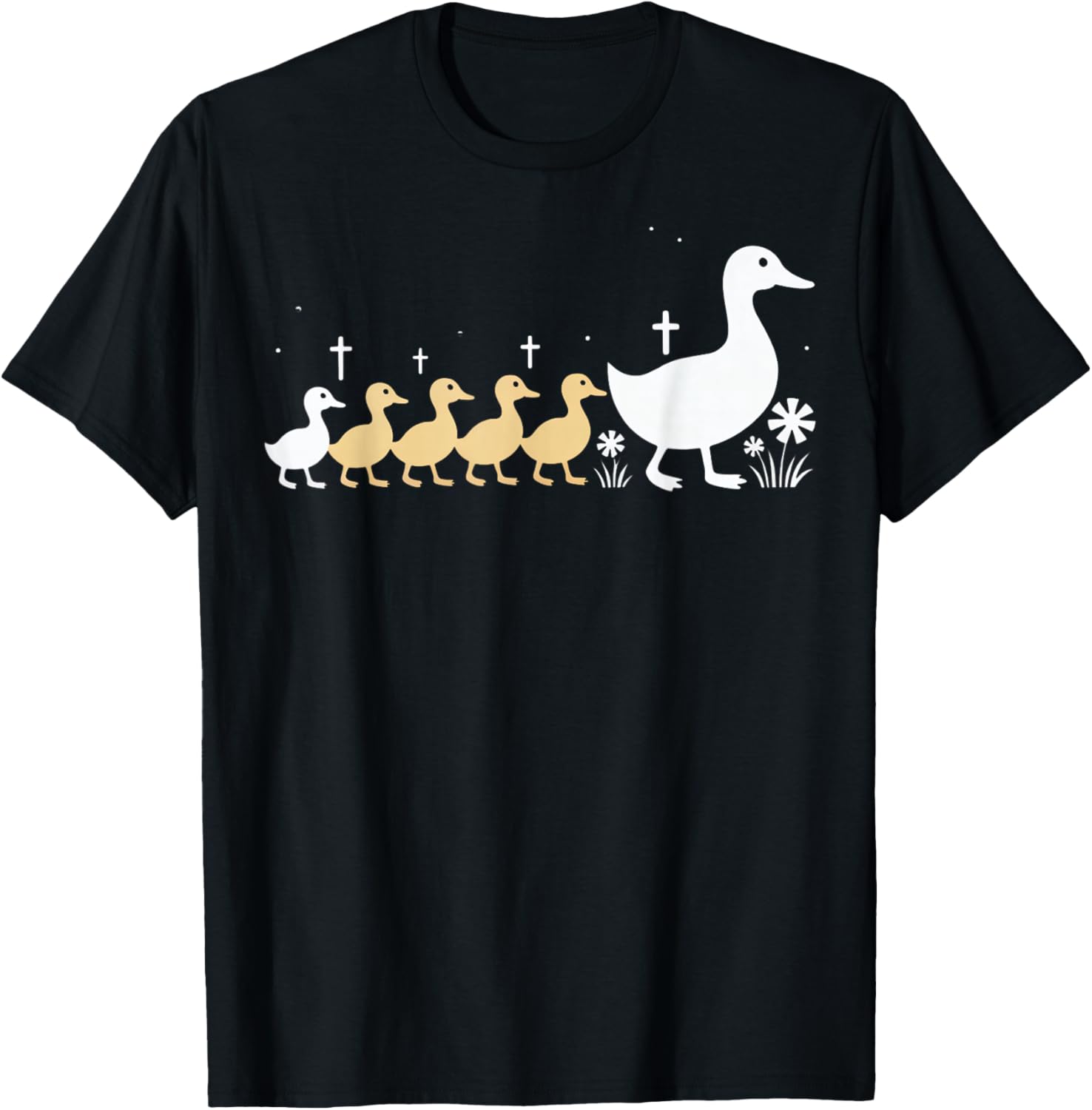 Minimalist Mother Duck with Ducklings Silhouette TShirt Funny Cute Casual Cotton Graphic Tee Unisexs Clothing Tops Camiseta S