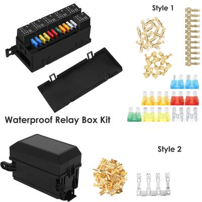 12V Sicherungsrelaisbox-Kit 52 Crimpanschlüsse 11 ATC/ATO-Sicherungen und 6 Relais Wasserdichtes Auto-Sicherungsrelaisbox-Block für Auto LKW Wohnmobil Boot