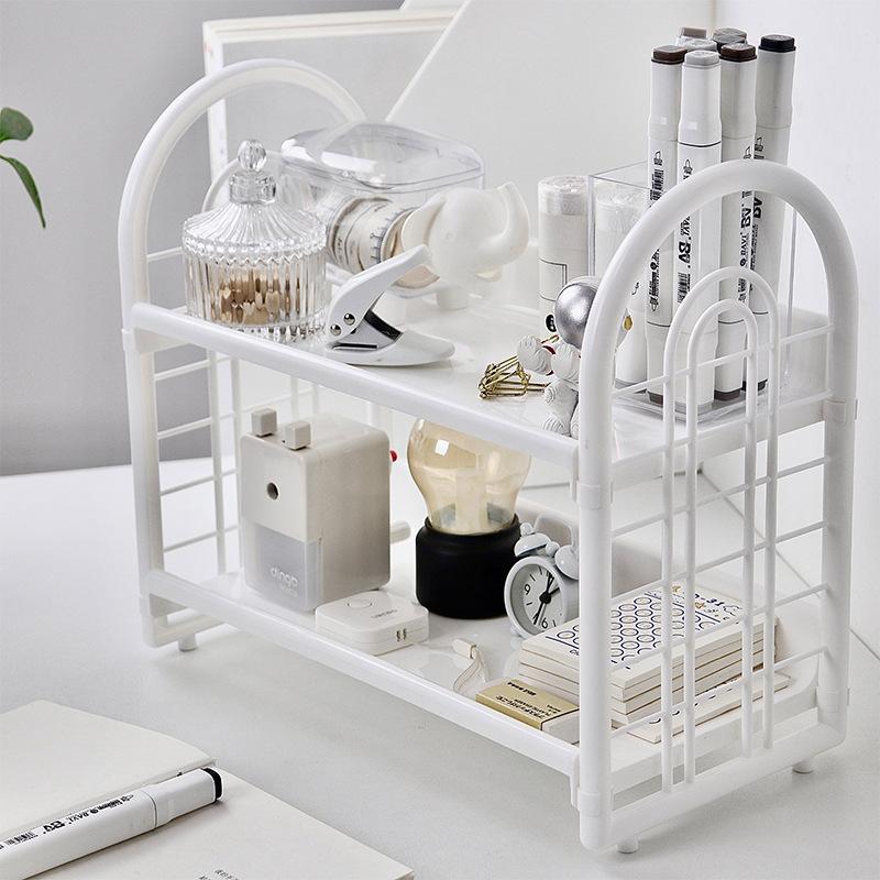 2-Tier Hollow Out Desktop Storage Rack | Retro Style Plastic Organizer Shelf For Kitchen/Bathroom/Office
