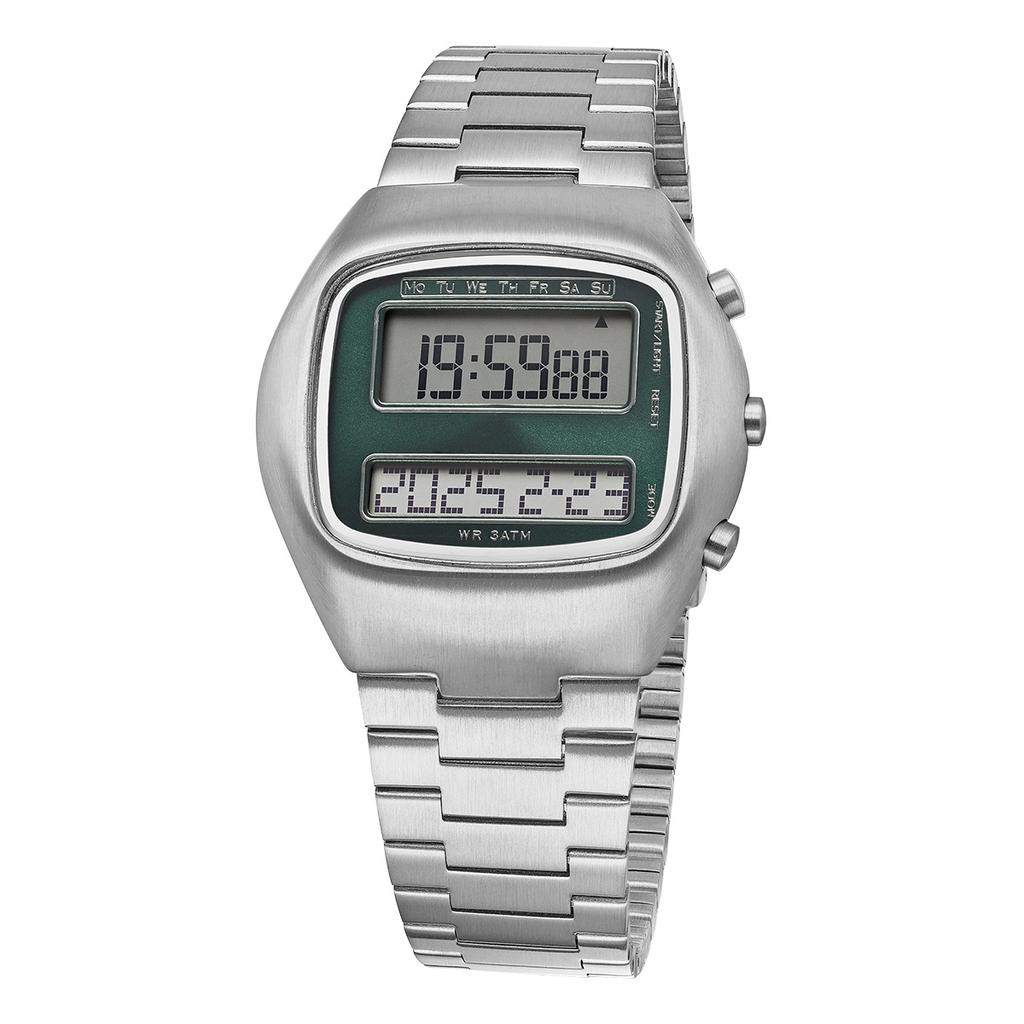 Unisex Retro Digital Wristwatch Dual-Display Stainless Steel Strap Men's Wristwatch with Backlight Calendar Date Month Year Day