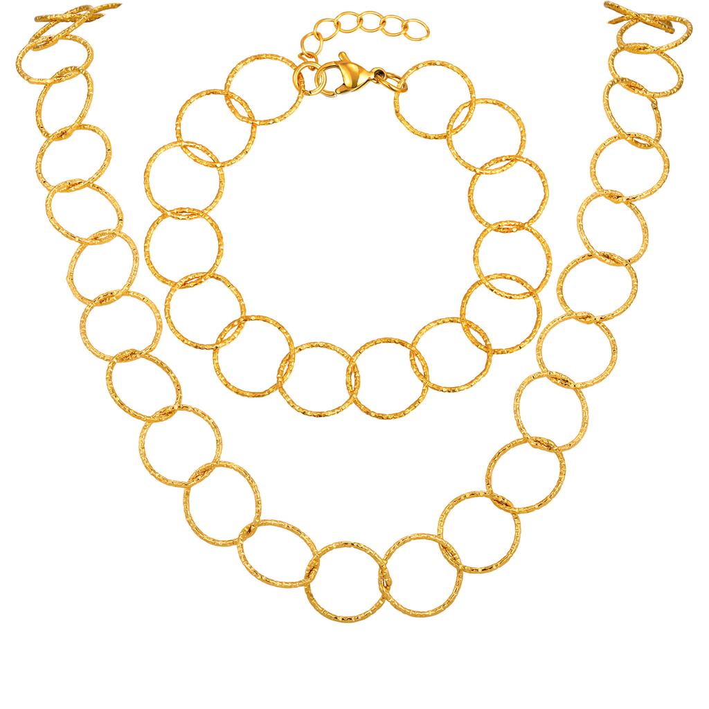 Dainty Stainless Steel Geometric Hollow Round Thin Chain Necklace, Gold Plated Fashion Luxury Jewelry for Women Gift