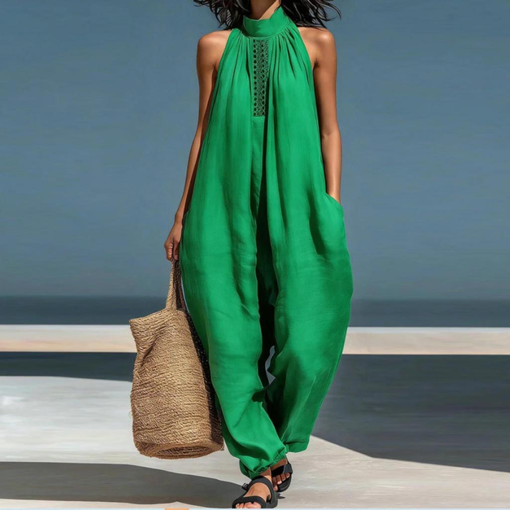 Kurze Overalls für Damen Tiefer V-Ausschnitt Ärmellos Jumpsuit Lockere Passform Arbeits-Overalls Festlich Lässig Sommer-Jumpsuits