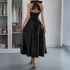 Women's Fashionable Solid Color Elegant Temperament Hanging Neck Waistband Dress