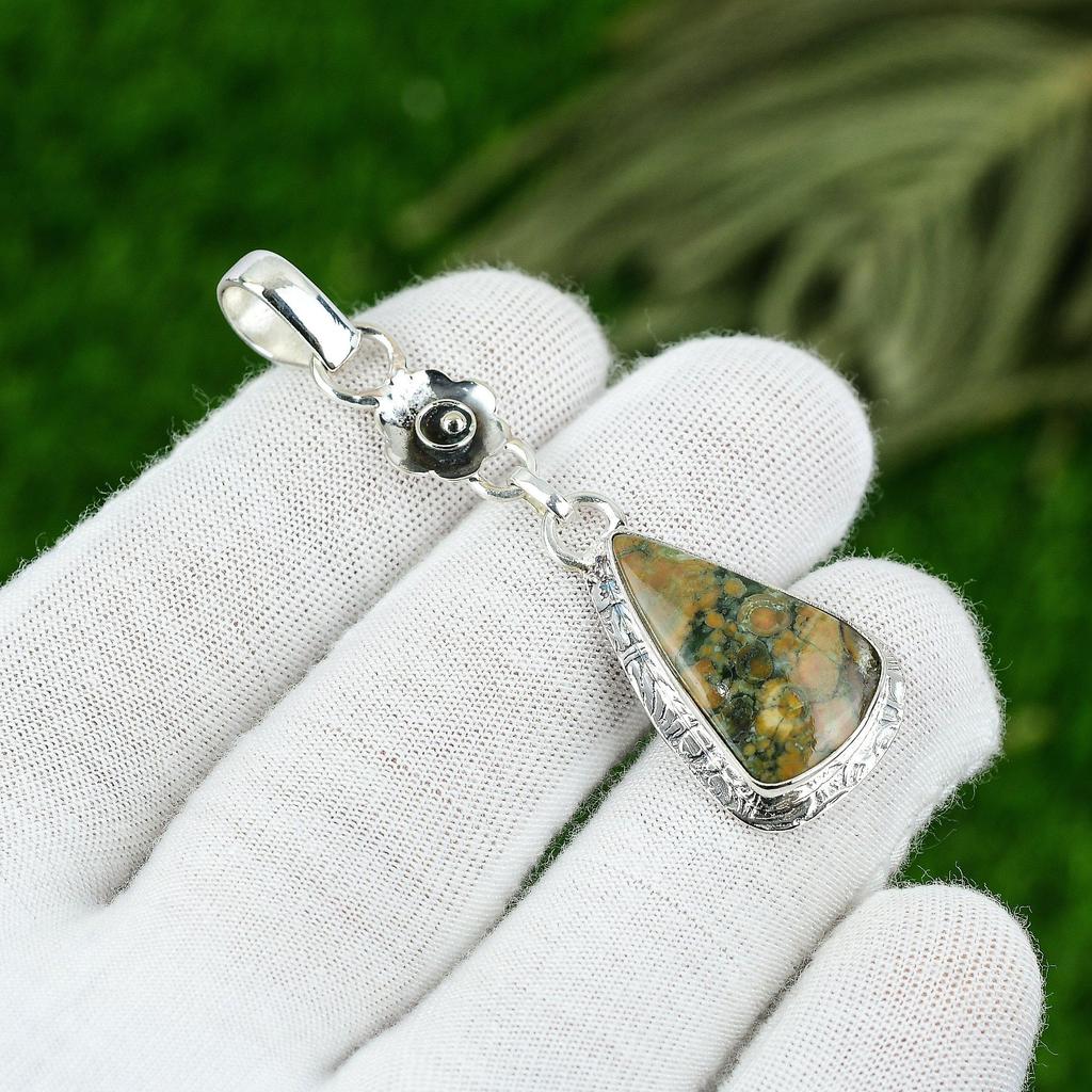 Natural Ocean Jasper Gemstone Pendant 925 Sterling Silver Jewelry For Girls