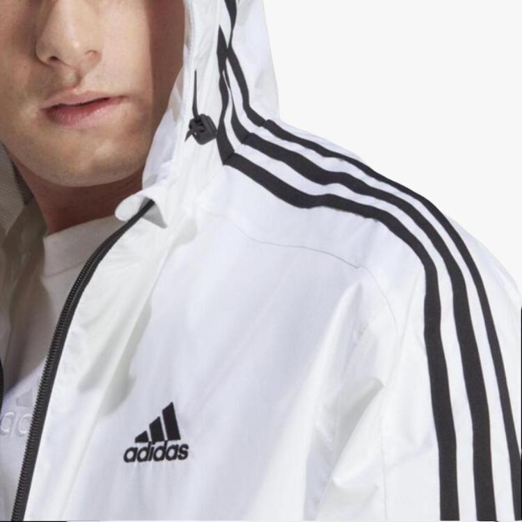 Adidas Solid Color Three-Stripe Print Logo Zip Hoodie Jacket Men Outerwear White IB0382