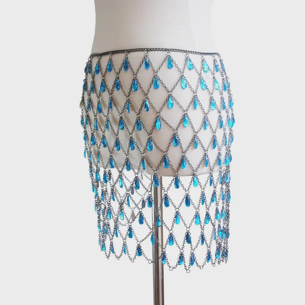 European & American Layered Sexy Body Chain with Water Drop Gem Pendant