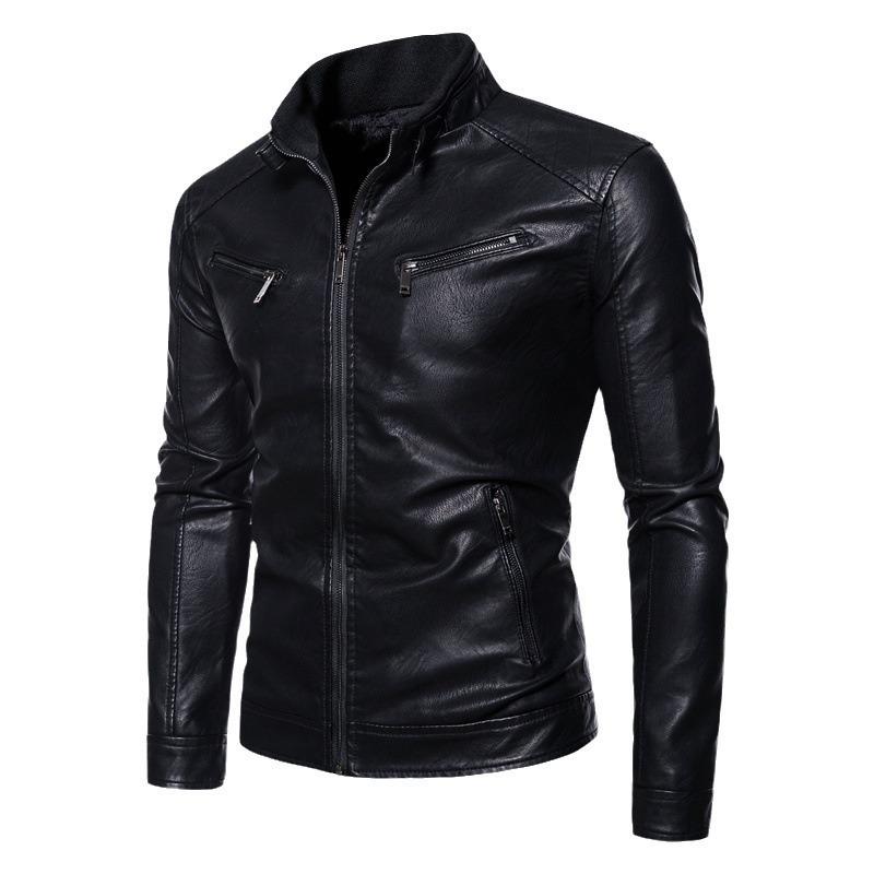 Hot autumn and winter men's pu leather jacket men's trendy youth stand-up collar punk men's locomotive leather jacket