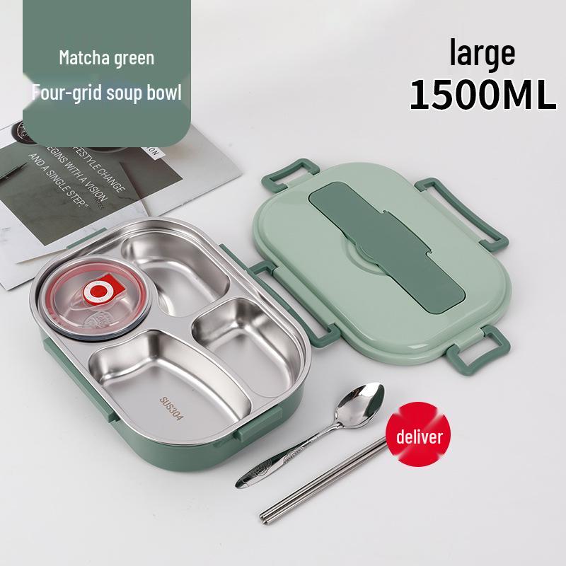 Fiambrera Bento Portátil de Acero Inoxidable 304 con Separadores – Gran Capacidad, Diseño de Hebilla Cuadrada, Estilo Nórdico para Estudiantes