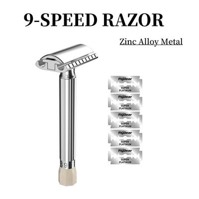 Adjustable Safety Razor Mens Folding Shaving Zinc Alloy 9-speed Manual Shaver Double Edge Safety Titanium Coated Blades