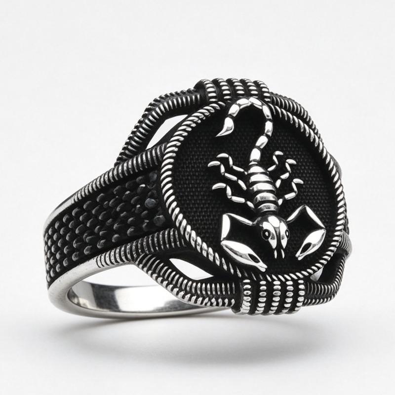 European Men's Scorpion Ring, Creative Animal-shaped Black Diamond Men's Ring, Simple and Versatile Jewelry