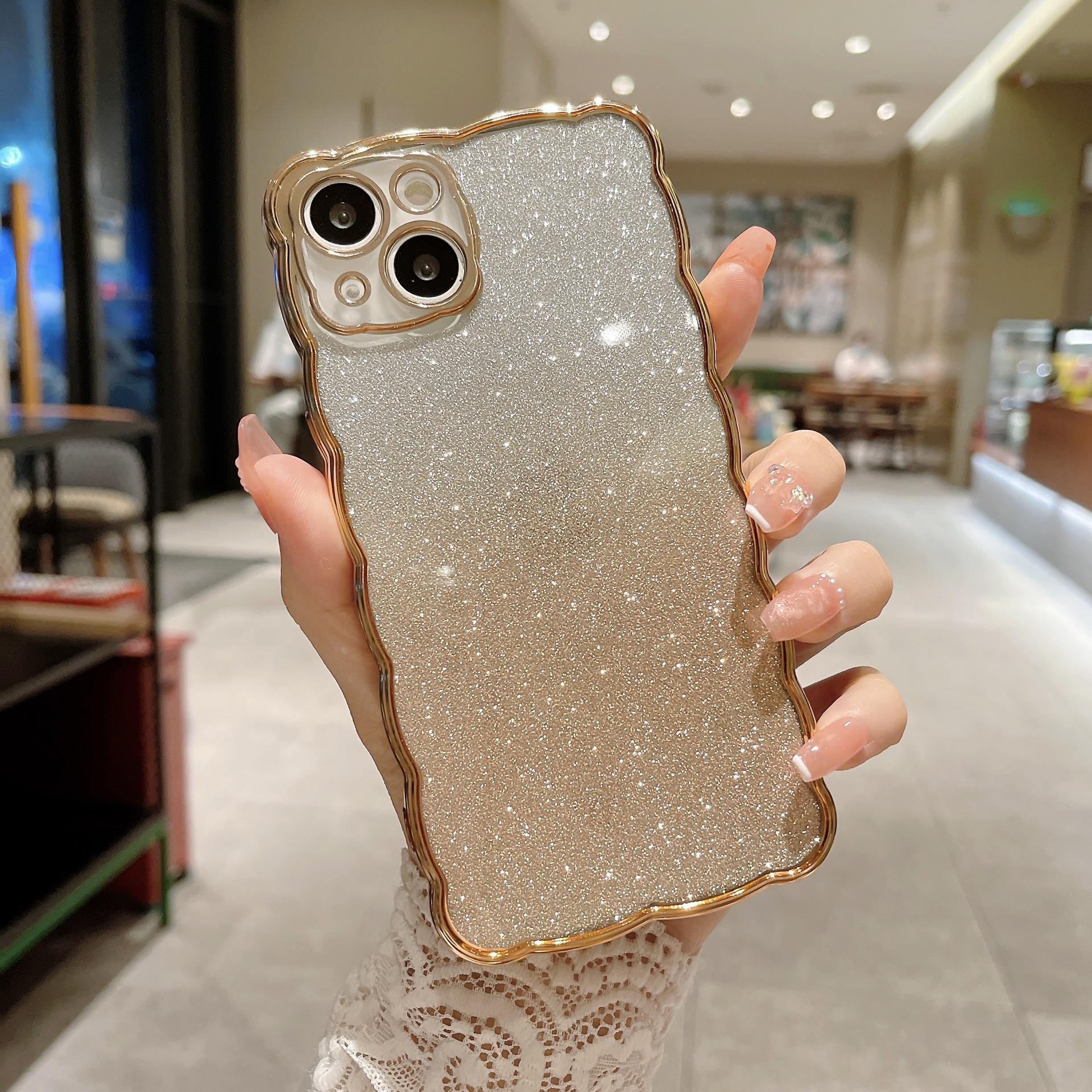 

Подходящий для Apple 15pro Волнистый чехол для телефона, IPhone14 Гальванизированный ТПУ Градиент Блеск 13 Противоударный Защитный Чехол iPhone15 золотой