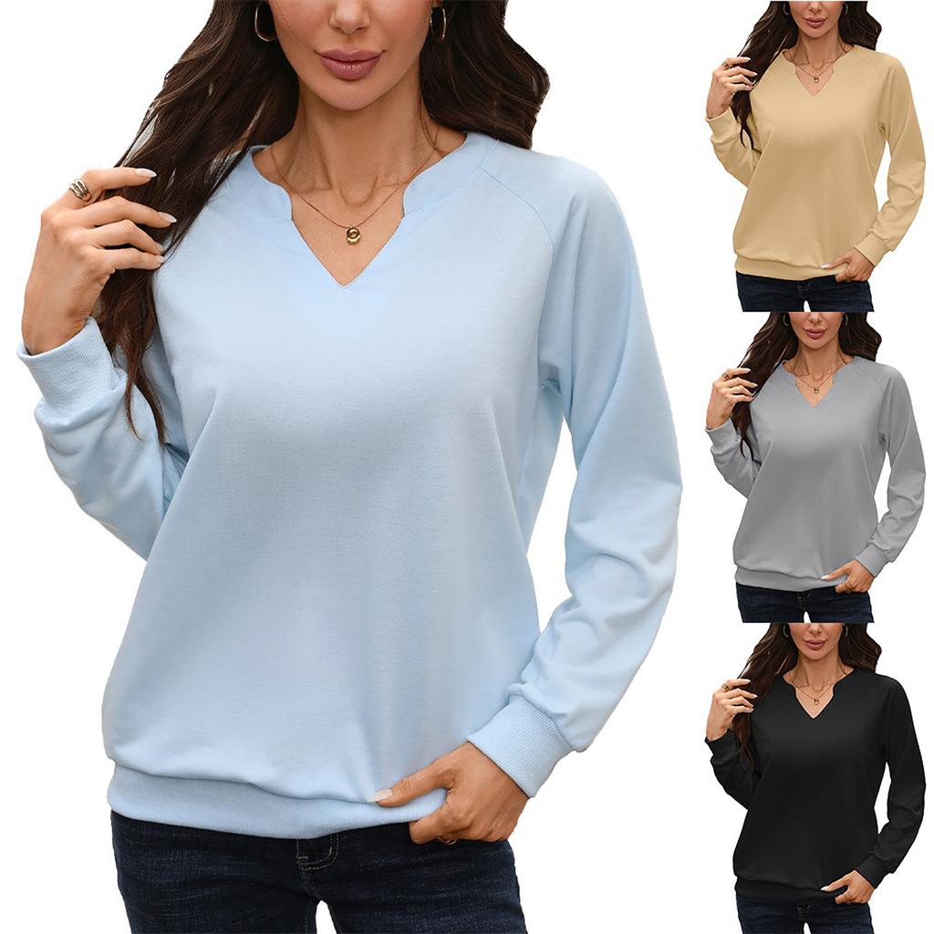 Women's V Neck Ribbed Stitch Loose Fit Long Sleeve Pullover Sweatshirt Casual Lightweight Top for Everyday Wear