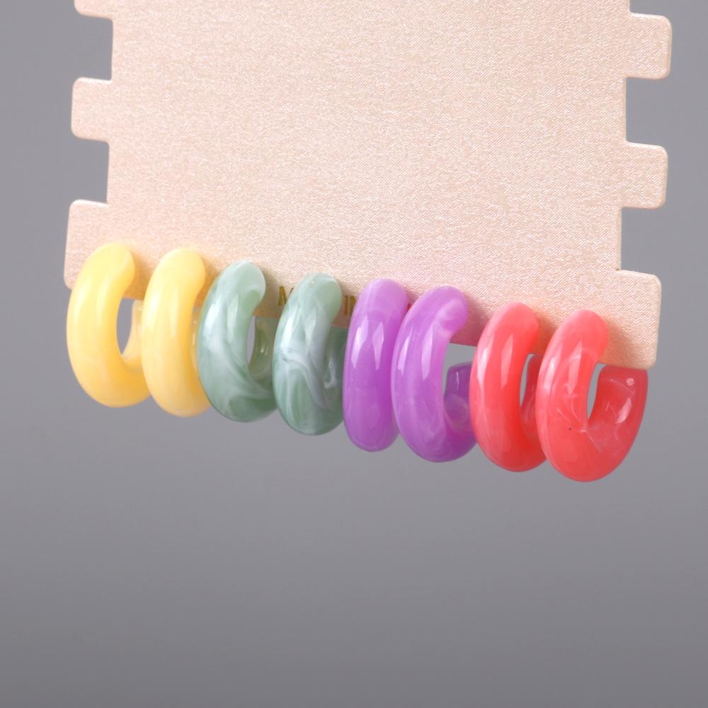 New Boho 4 pair/set Multicolor Acrylic Small Hoop Earrings Original Resin Geometric C Shape Drop Earring Jewelry Sets for Women