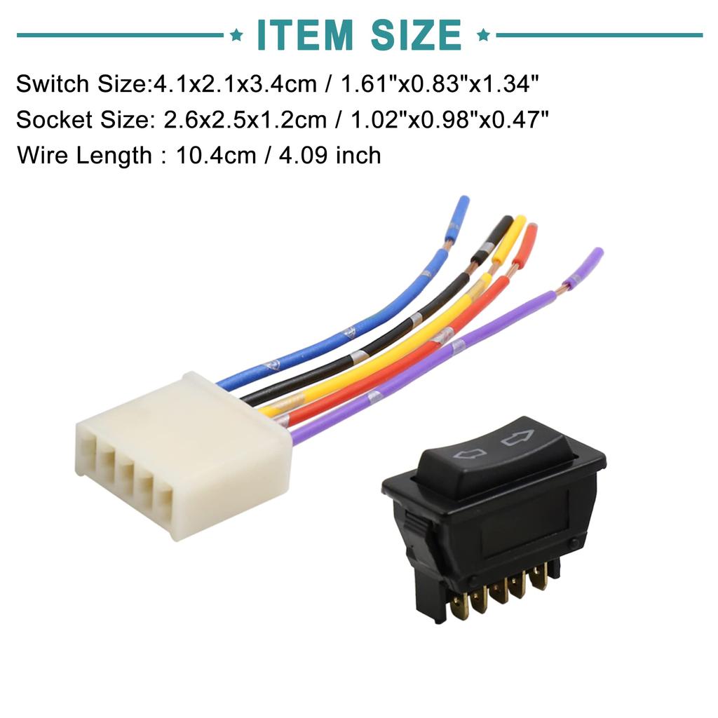 ACROPIX 2-in-1 DC 5 Pin Universal Power Window Switch with Wiring Harness Socket Black 1 Pack