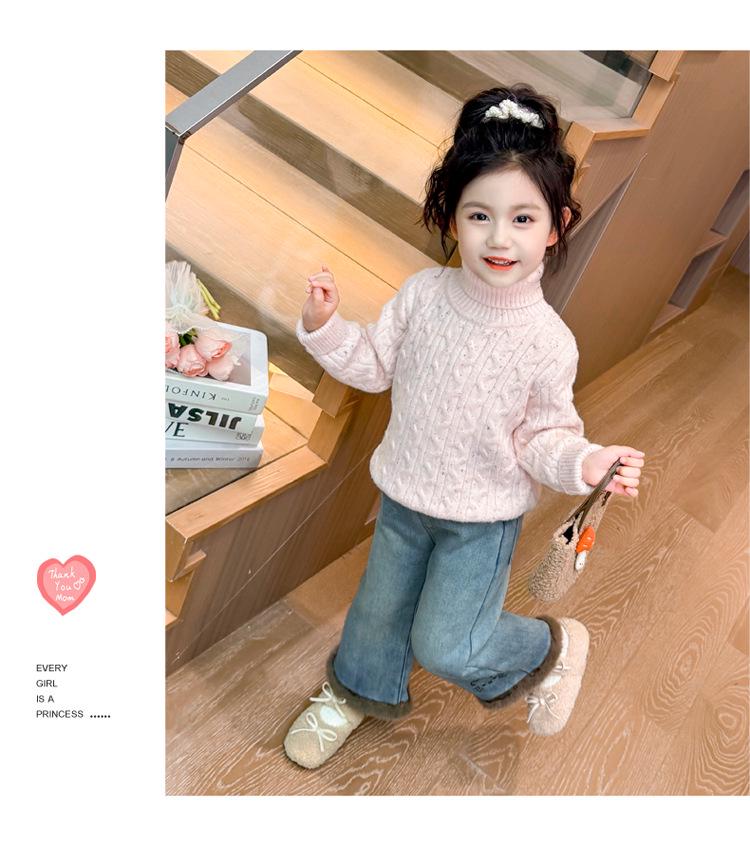 Flickors fleecefodrade kattbyxor: Vinter 2025 Raka Jeans