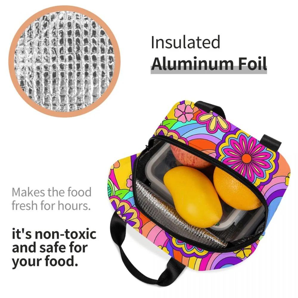 Hippie Colorful Flower Insulated Lunch Bag for Kids School Cooler Thermal Food Box Tote Portable Lunch Boxes Container