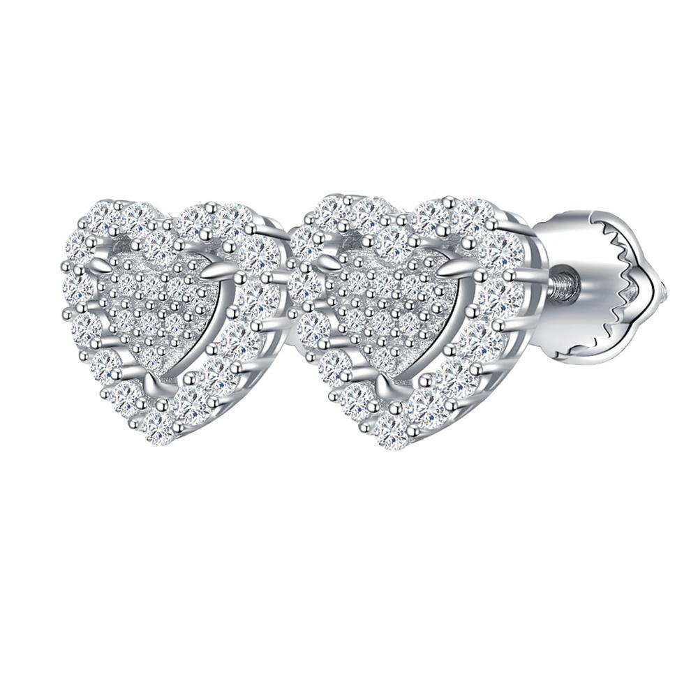 Elegant Heart Stud Earrings Women 925 Silver Jewelry Moissanite Earrings