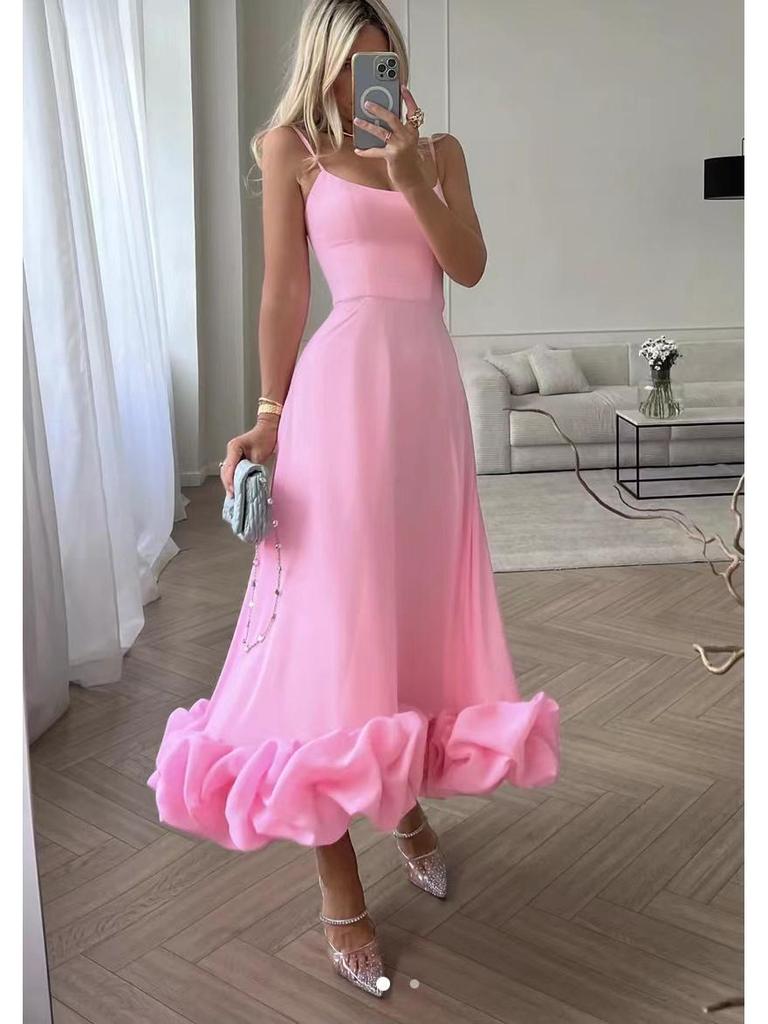 Women's Summer Pleated Suspender Dress - European & American Style Long Skirt