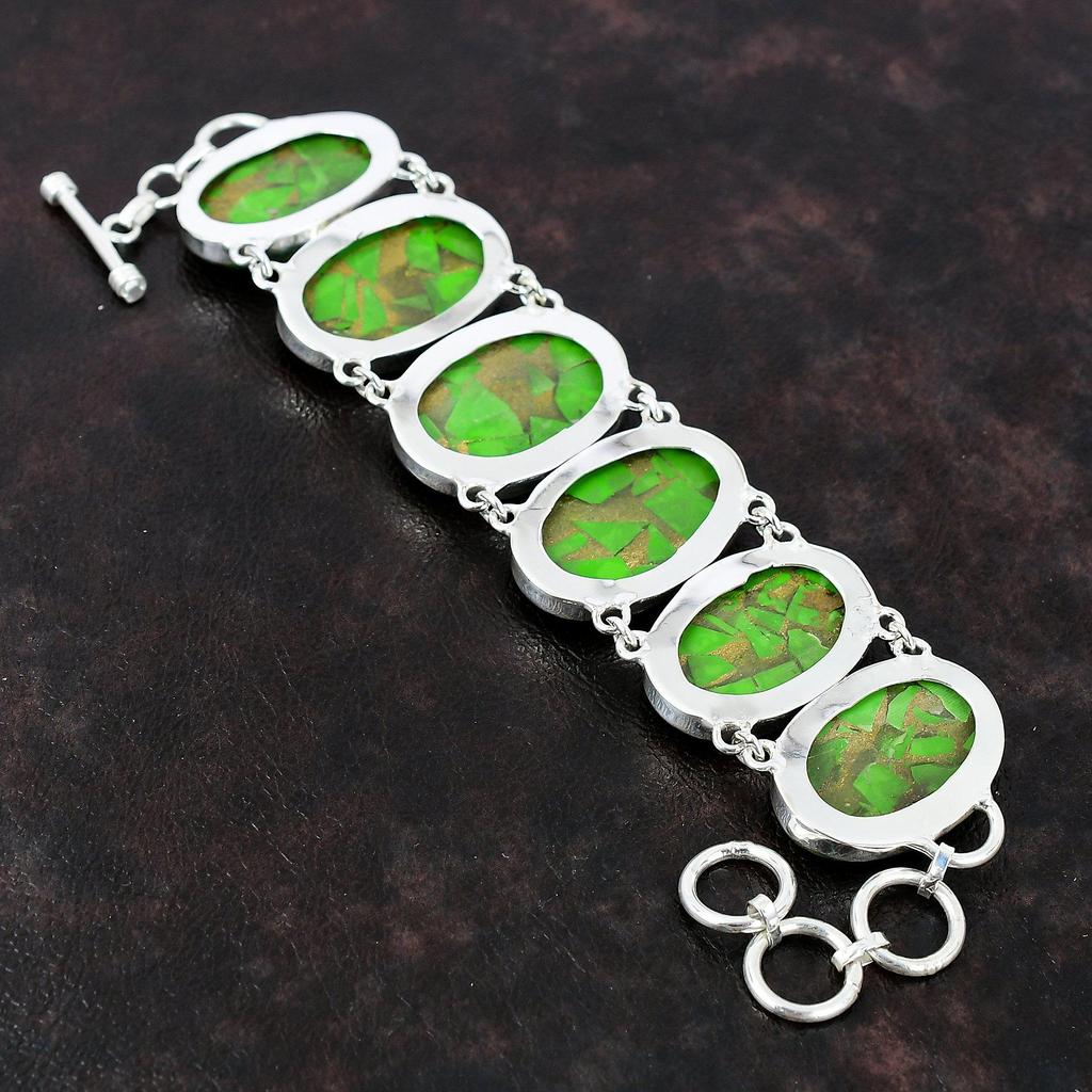 Copper Green Turquoise Bracelet 925 Sterling Silver Bracelet Handmade Adjustable Chain Jewelry Very Pretty Gemstone Bracelet Gift For Friend