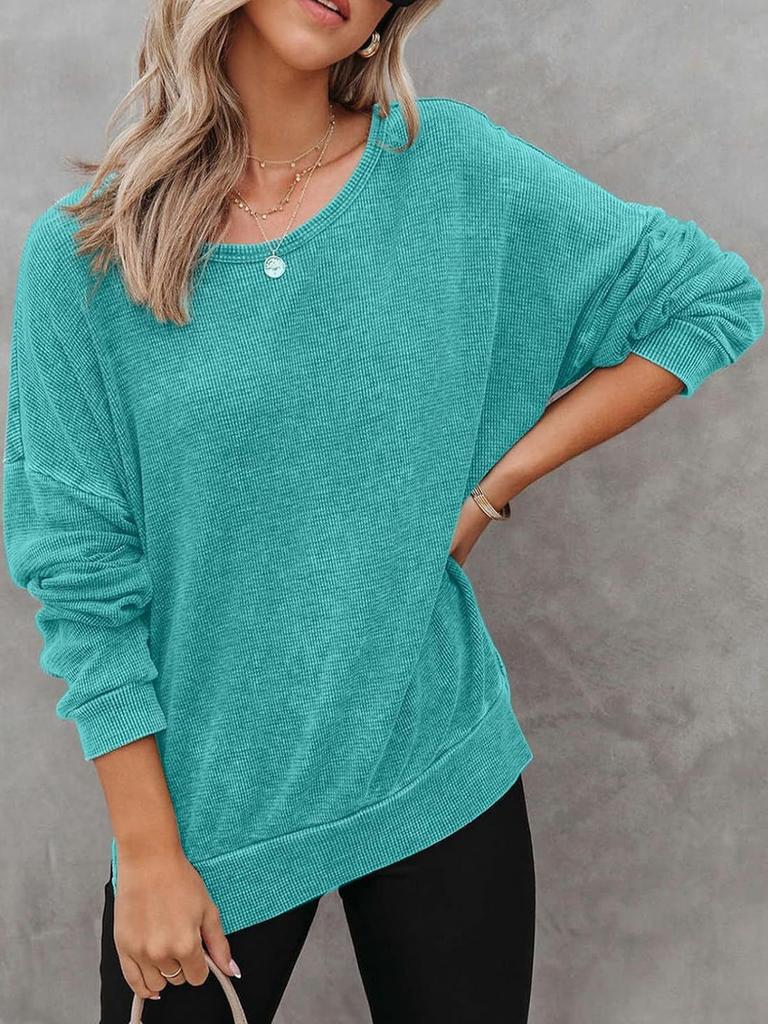 Women's Autumn New Style Crew Neck Long Sleeve Side Slit Checked Waistcoat T-Shirt