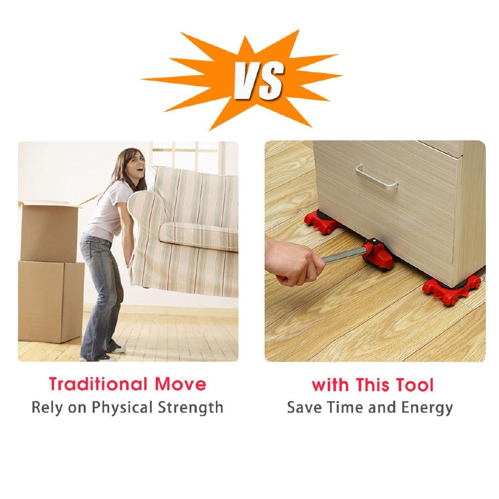 Red Heavy Duty Furniture Lifter Transport Tool Set Furniture 4 Move Roller 1 Wheel Bar for Lifting Moving Furniture Mover set Kit