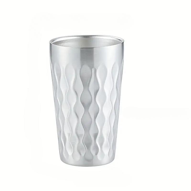 Stainless Steel Double Layer Beer Mugs Wave Pattern Water Cup Reusable Wine Tumbler Coffee Cup for Restaurants Home Outdoor Tool