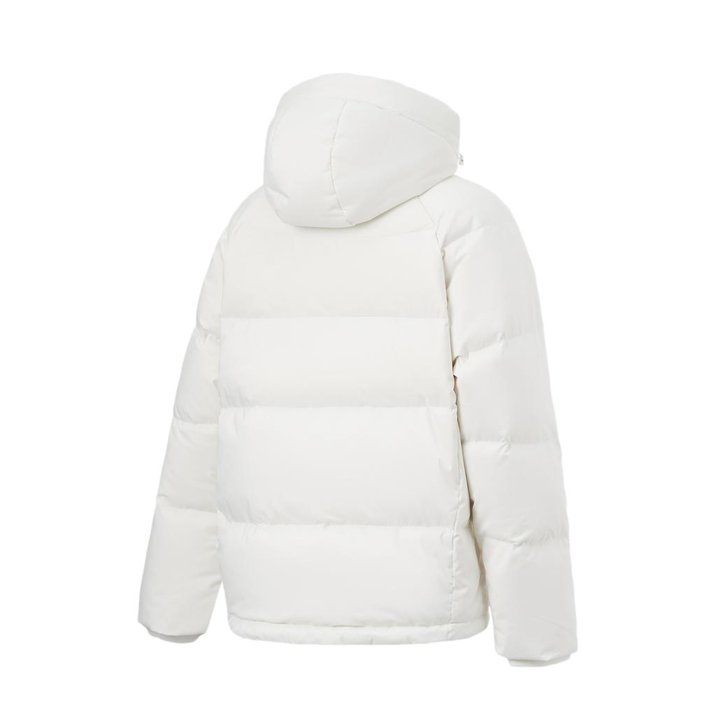 Li Ning Hot Pot Down Jacket Series Hooded Solid Color Raglan Short Down Jacket Women Jacket Champagne-White AYMU700-2