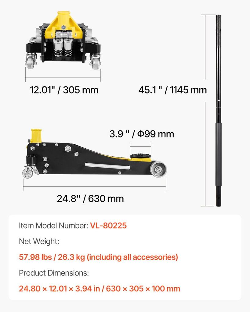 Low Profile Floor Jack, 2.5 Ton Capacity, Aluminum & Steel Racing Floor Jack with Dual Pistons Quick Lift Pump, Hydraulic Trolley Car Lift for Sedans