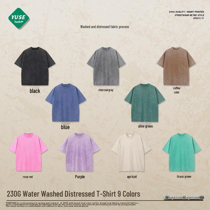 

Men s Loose Fit Heavyweight Batik Washed T-Shirt, 230G Pure Cotton, Trendy American Style, Short-Sleeved Customizable Tee L рожевий червоний колір