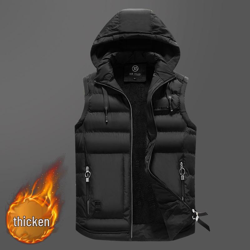 Men's Autumn/Winter Fashion Vest with Detachable Hood - Casual Cotton