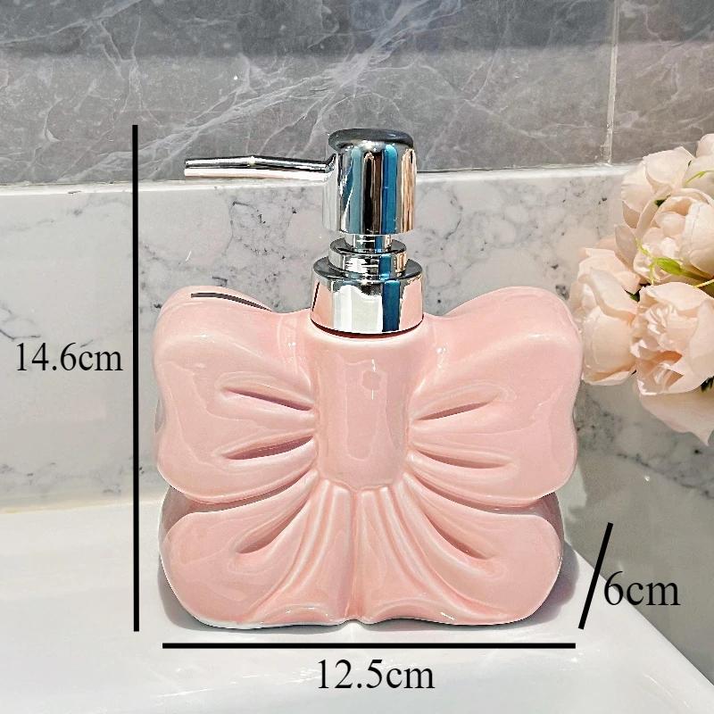 1pc, Ceramics Bowknot Lotion Press Bottle, Household Bathroom Shower Gel Bottle, Plastic Pump Head, Bathroom Liquid Dispenser