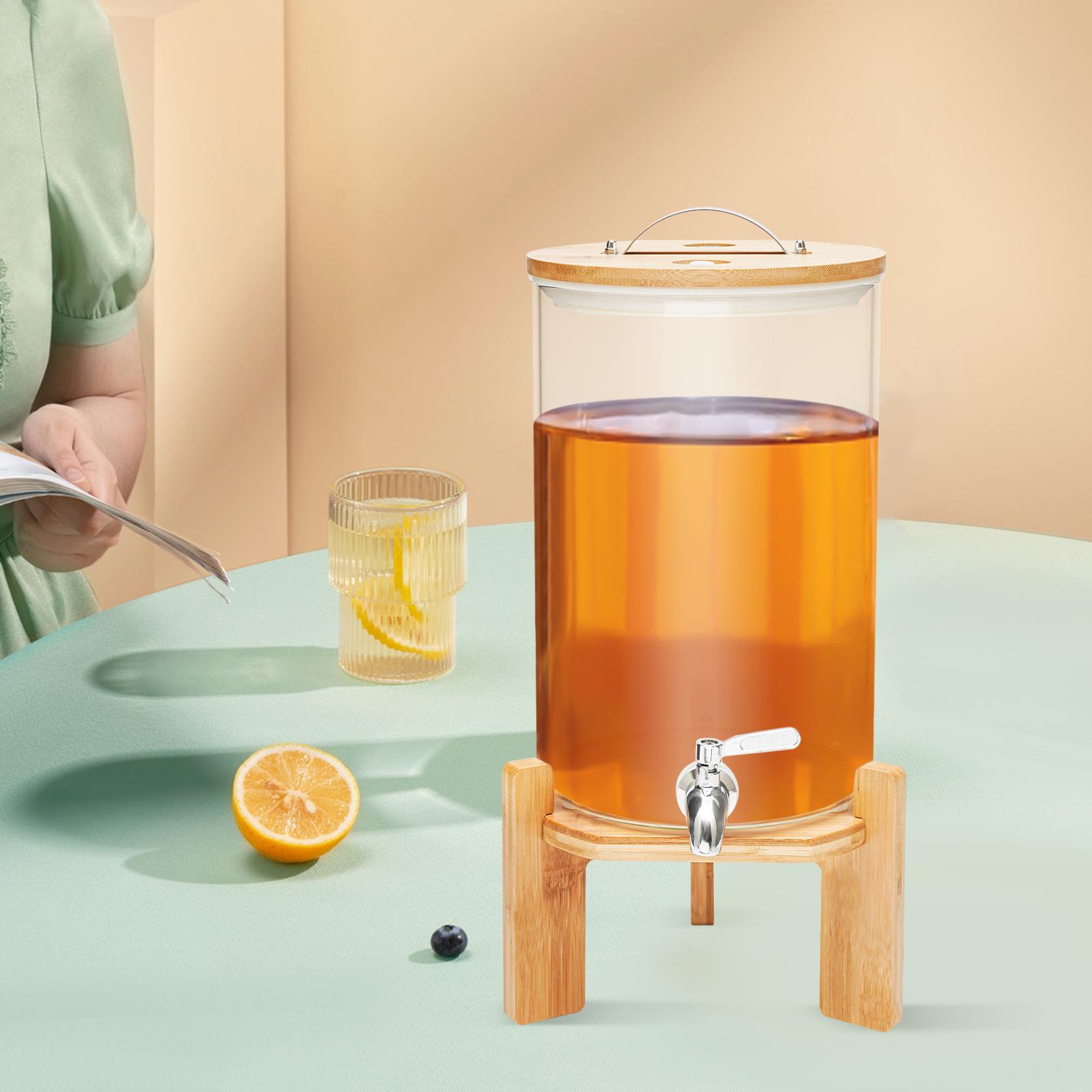 

Стеклянный диспенсер для напитков 7,5 л с бамбуковой подставкой, кувшин-диспенсер для холодных и горячих напитков с краном, диспенсер для лимонада и воды 2 галлона