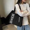 Letter Print Canvas Shoulder Bag Women's Travel Large Capacity Tote Bag Student Class Commuter Bag