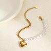 Elegant Baroque Faux Pearl Stainless Steel Layered Bracelet Earrings Set