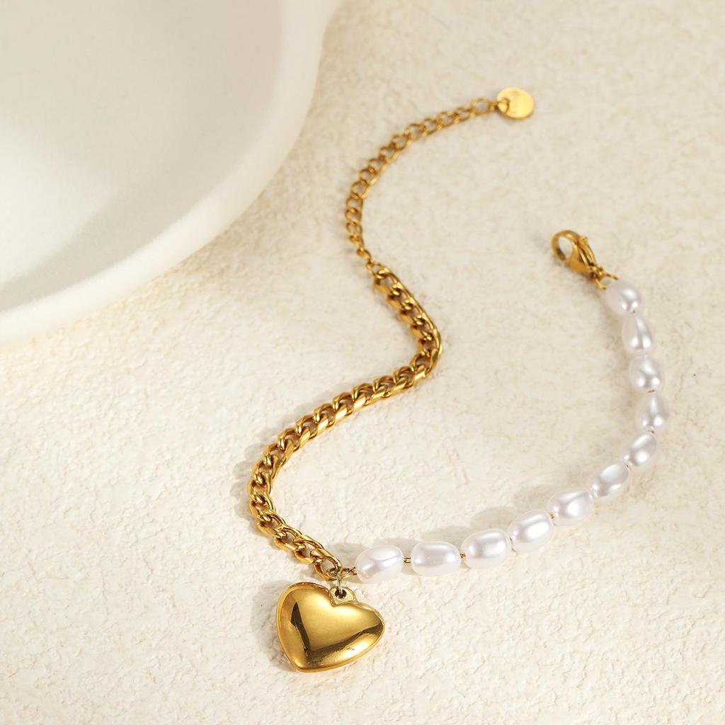 Elegant Baroque Faux Pearl Stainless Steel Layered Bracelet Earrings Set