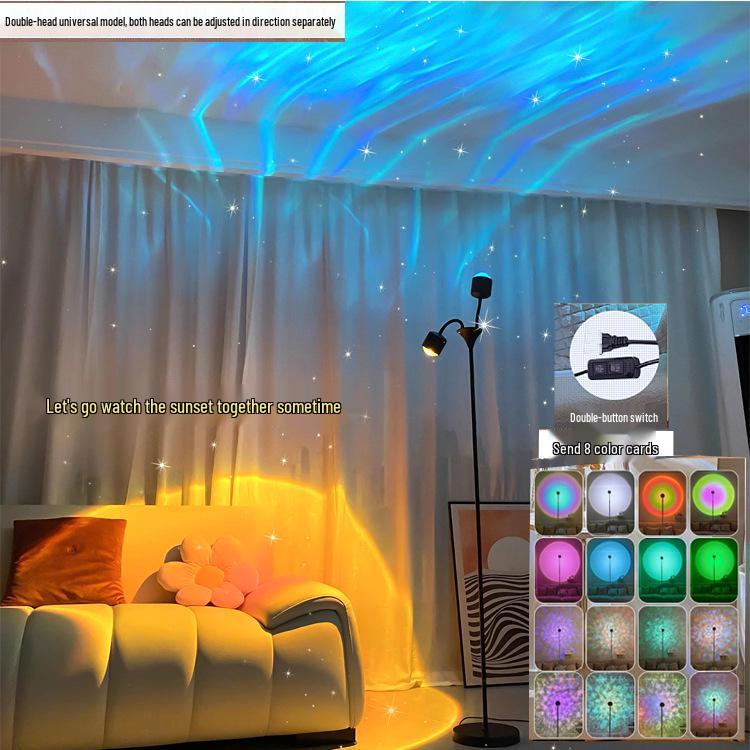 Ripple Atmosphere Light: Sunset Projection Dual-Head Floor Lamp for Living Room 