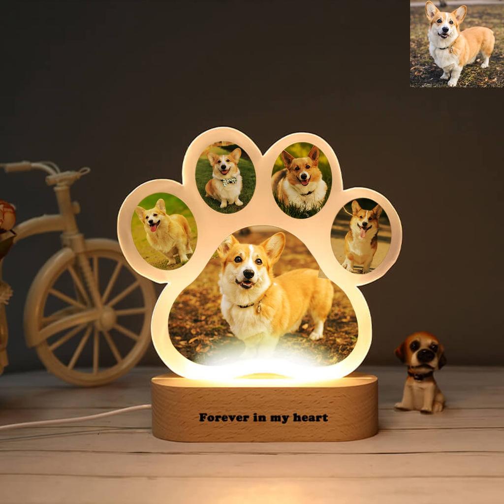 Custom Dog Paw Photo Night Light Personalized Acrylic Pet Lamp Home Decor Pet Memorial Present For Dog Owners With Text