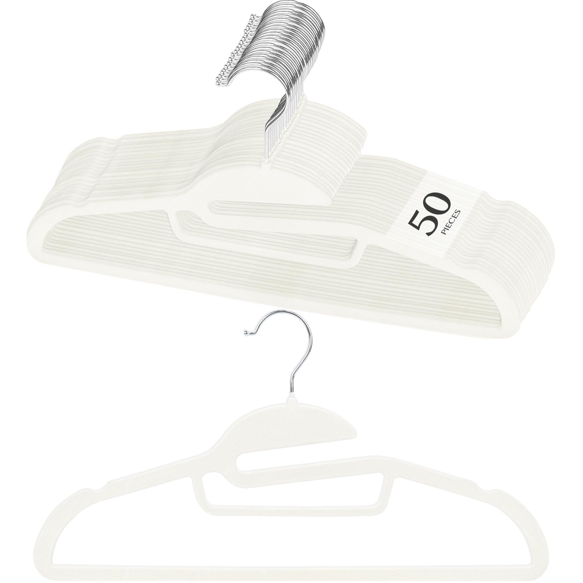 TITIROBA Collar 23AB209 Non-Slip, Anti-Shape, Stretch-Preventing Hangers, Velvet, 50-Pack, Ivory, слоновая кость