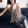 Women's Chiffon Camisole Crop Top Leopard Y2k Summer Fashion Streetwear Tank Top Female Sexy Sleeveless Tops Off Shoulder Vest