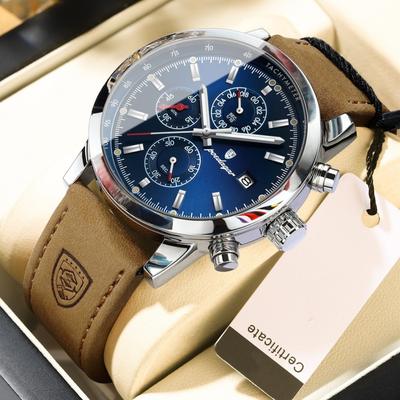 Yeni Yükseltilmiş Büyük Kadran Yeni Moda Lüks Erkek Aydınlık Su Geçirmez Ultra-ince Üç Ekran Saniye Kuvars İzle Deri Erkek Saatleri