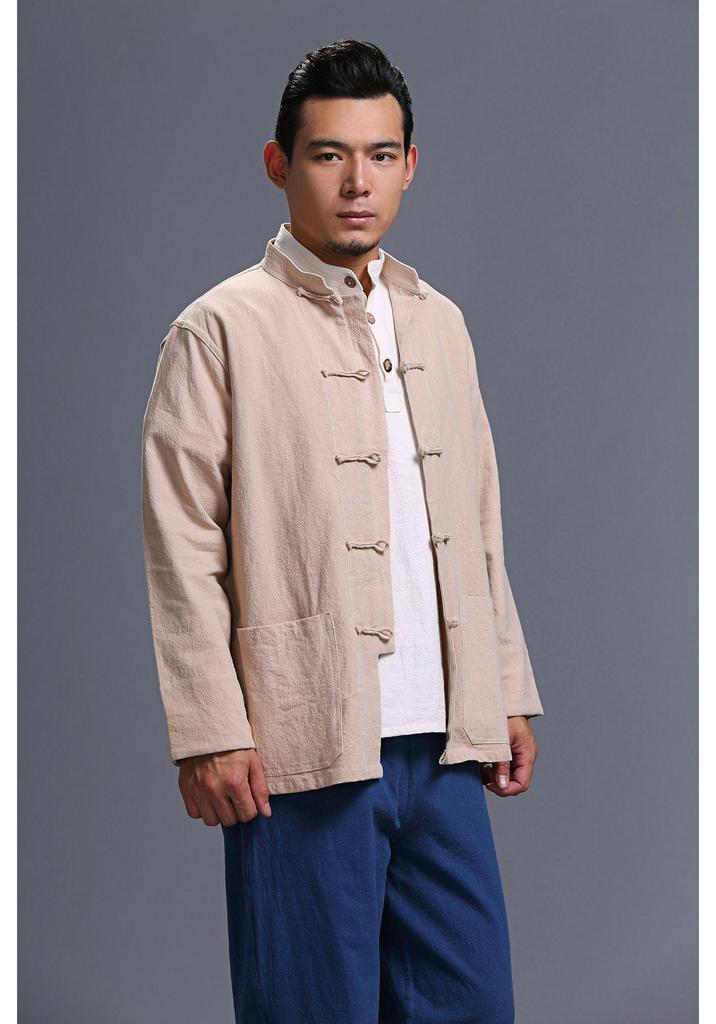 Men's Ethnic Style Hemp Cotton Shirt - Stand Collar, Long Sleeve, Frog Buttons, Loose Fit (2026).