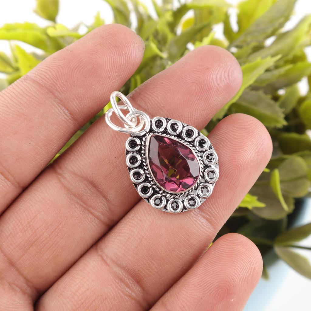 Rhodolite Gemstone Silver Pendant 1.02'' , 925 Sterling Silver Handmade Jewelry, Purple Color Stone Pendant For Women PP-26-45