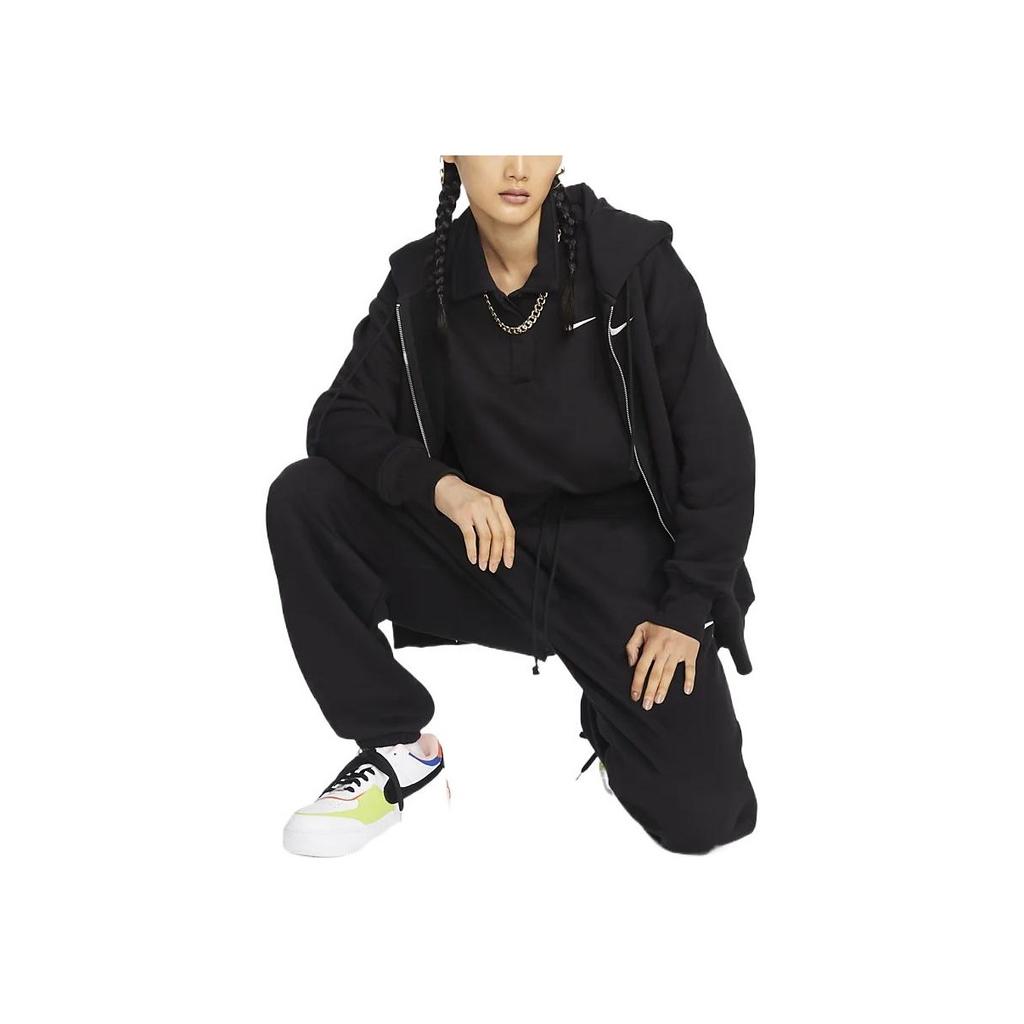 Nike Solid Color Full-Zip Hooded Long Sleeve Jacket Women Tops Black DQ5759-010