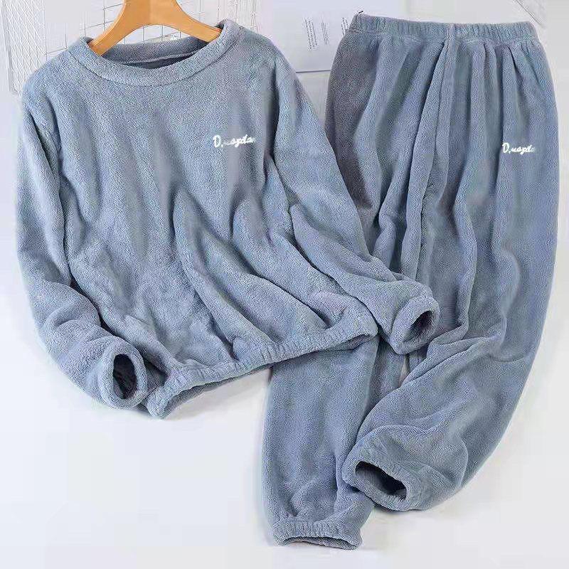 Set Coral Fleece Men'S And Women'S Winter Warm Fleece Thickened Loose Warm Loungewear Pajamas Flannel Sportswear