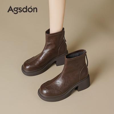 Augustine Brown Martin Boots Women's 2025 New Autumn Thick-soled Thick-heeled Maillard Knight Boots Retro Short Boots